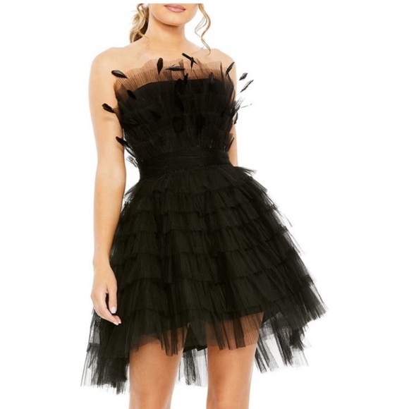 Mac Duggal Feather Tulle Strapless Minidress - Picture 1 of 3